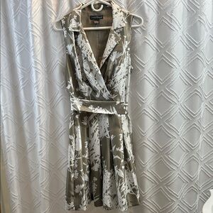 Taupe and White Floral Midi Dress